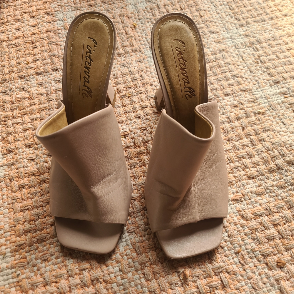 L'INTERVALLE Taupe Open-Toe Mules - Picture 1 of 5